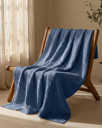 Muslin Blanket in Blue folded