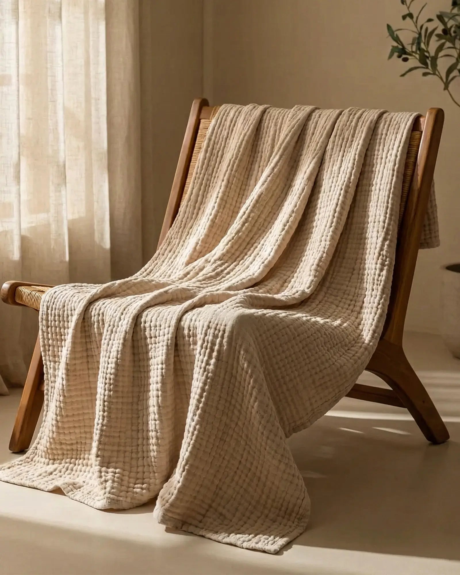 Muslin Blanket in Dune folded