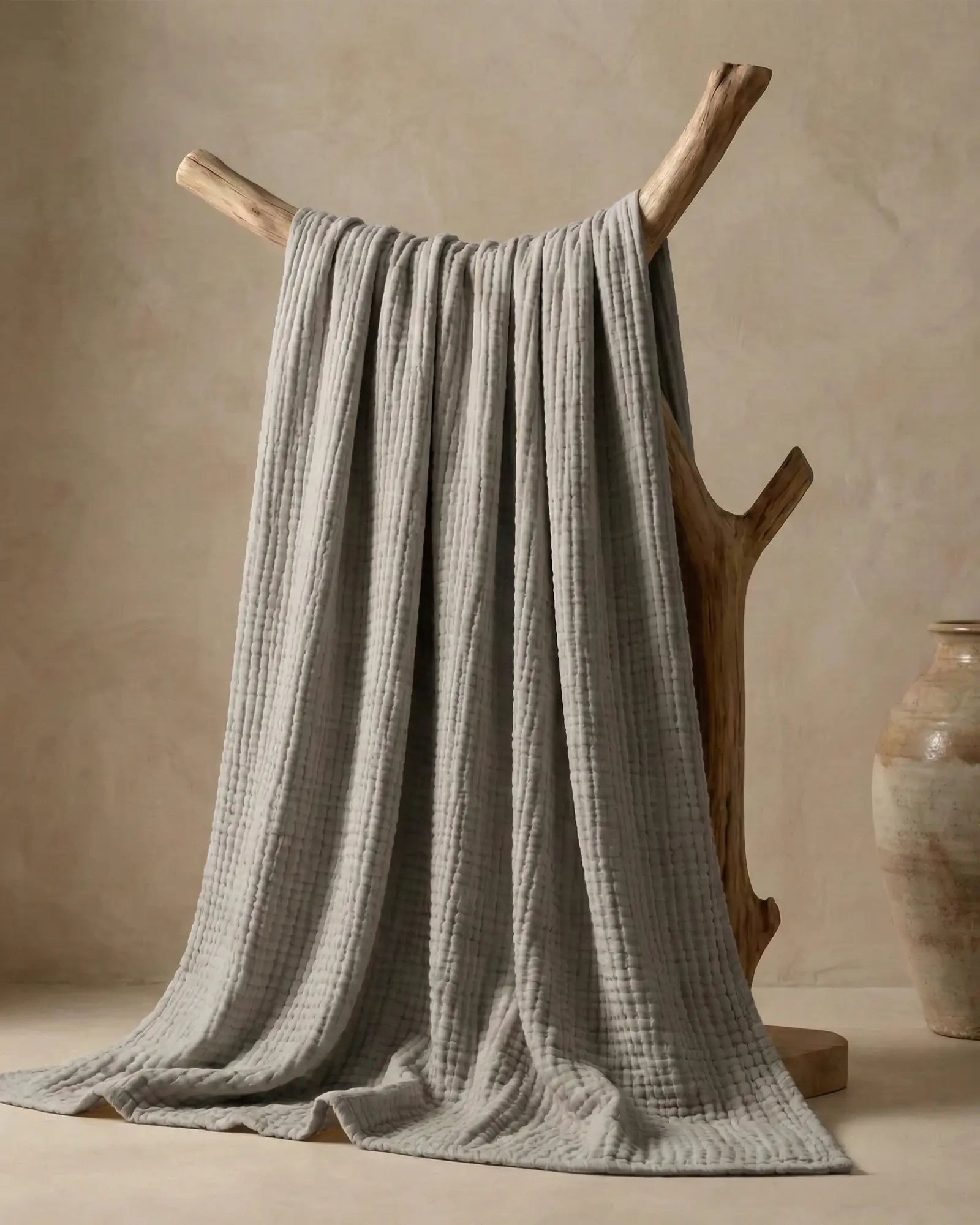 Muslin Blanket in Grey folded