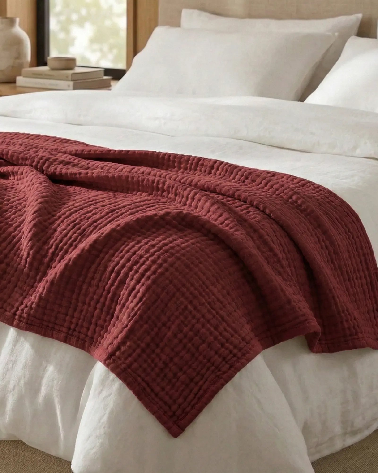 Muslin Blanket in Wine Red detail