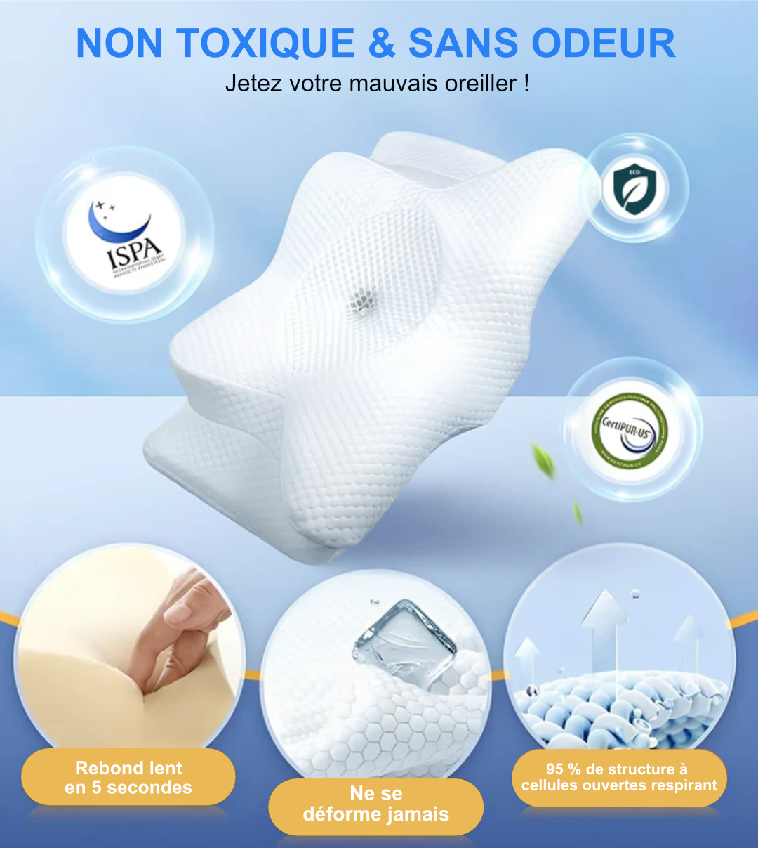Oreiller cervical en mousse à mémoire de forme Nidora®