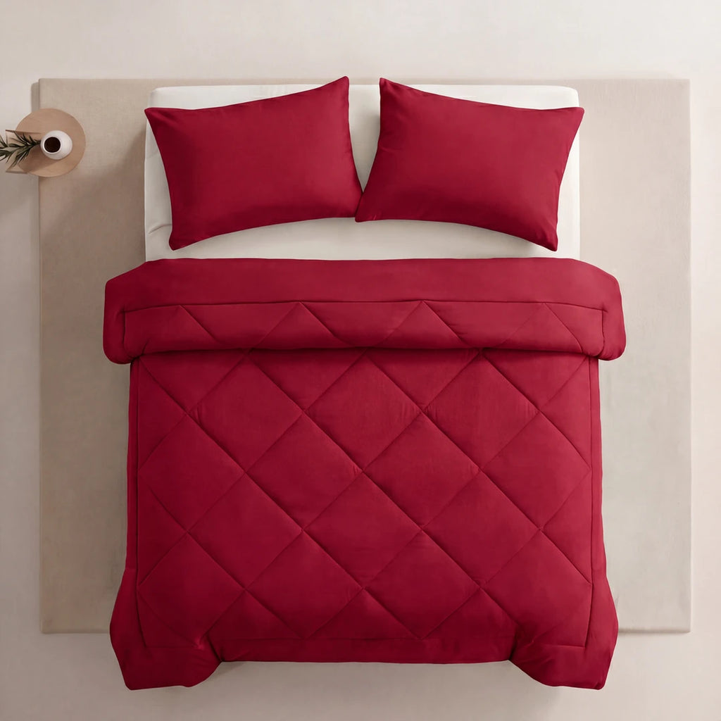 Nidora duvet in Ember Red on a made bed