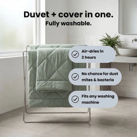 Duvet and cover in one — fully washable, air-dries in 2 hours